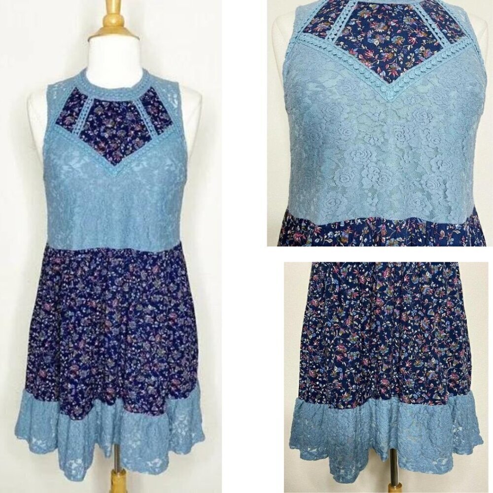 Umgee Floral and Lace Ruffle Dress